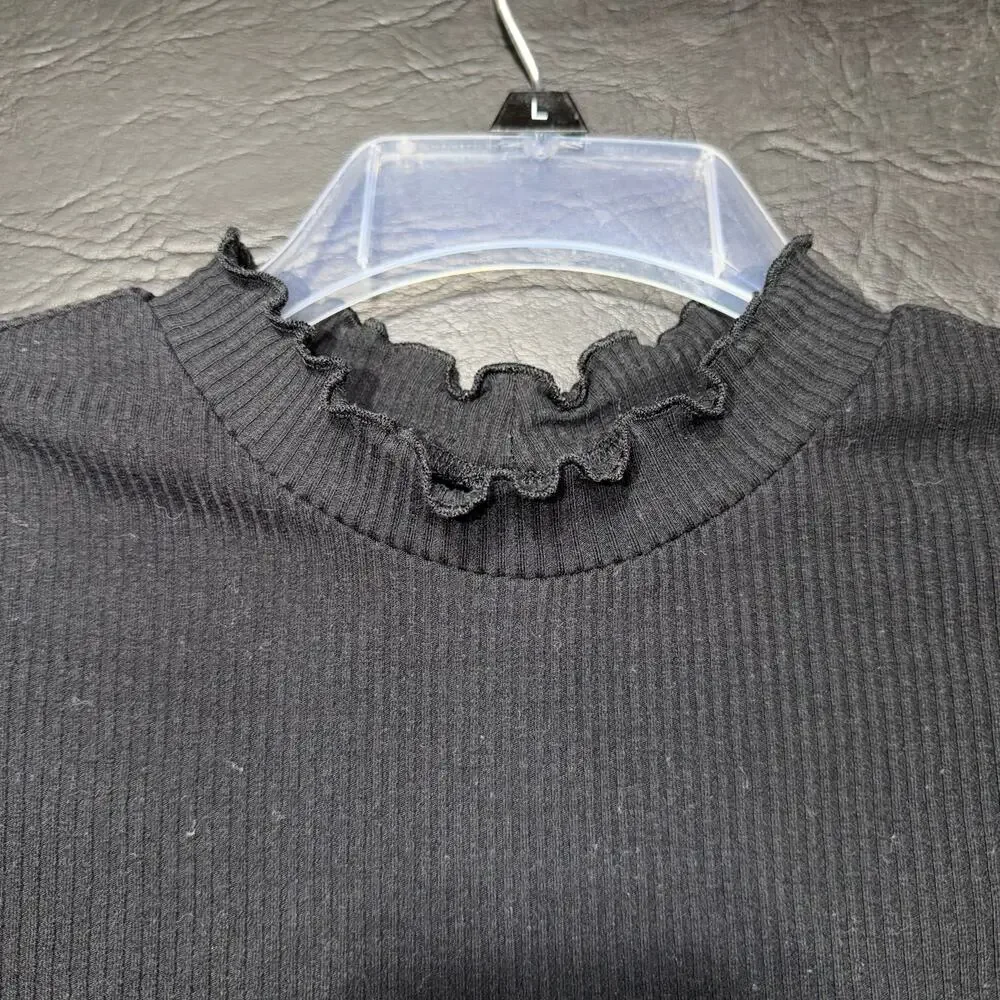 Old Navy Girls Rib Knit Shirt Top Pullover Ruffled Mock Neck Stretch Black XL